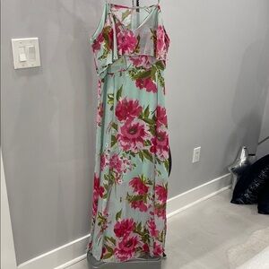 Green and Pink Spaghetti Strap Sundress Maxi